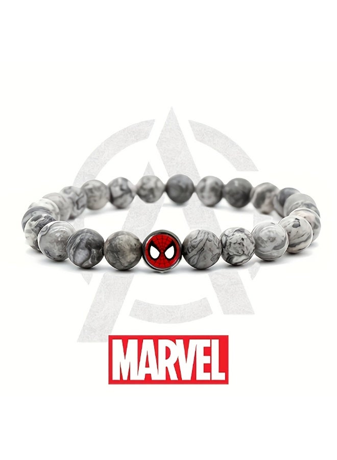 Marvel Shaped Beaded Bracelet, Volcanic Stone + Tiger's Eye, Adjustable, Unisex, High Quality, Comfortable, Durable, Suitable for Casual Attire or as a Gift. - Image 3
